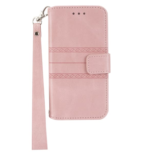 iPhone 16 Pro Max Embossed Stripes Skal Läder Fodral Rosa