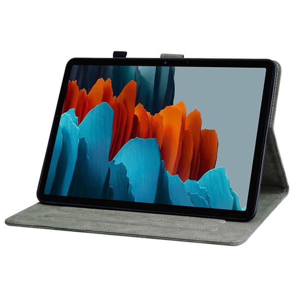Samsung Galaxy Tab S7+/S8+ Flip-Läderfodral med Tigermönster Brun