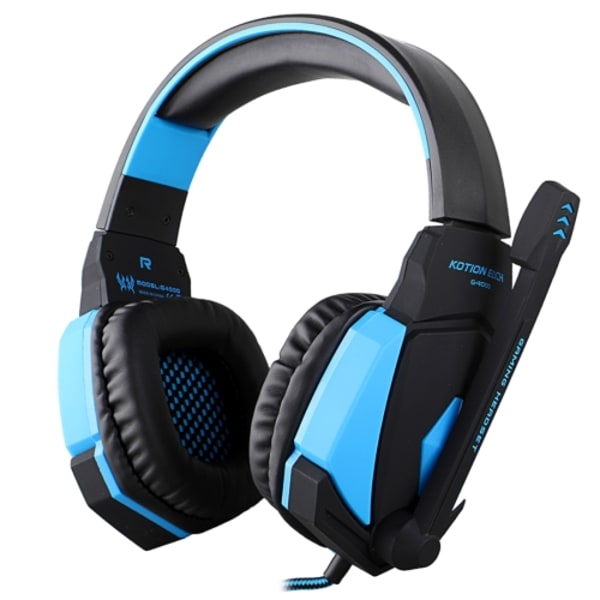 KOTION EACH G4000 USB-version Stereo Gaming Headset med mikrofon, volymkontroll och LED-ljus för PC-spelare Svart blå
