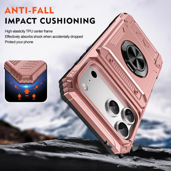 iPhone 18 Pro Max / iPhone 17 Pro Max Skal TPU+PC Stötsäker med Metallringhållare Roséguld
