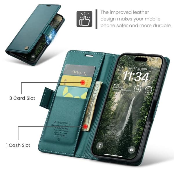 iPhone 18 Pro Max / iPhone 17 Pro Max Skal läderfodral med fjärilsbuckle, litchi-textur och RFID-skydd Grön
