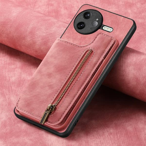 Redmi K80 / Poco F7 Pro Retro Läder Zipper Plånboksfodral Rosa