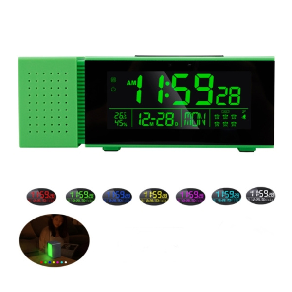 TS-P30 Multifunktionell nattlampa larmklocka digital klocka med FM-radio och temperatur/fuktighetsdisplay och IR-sensorfunktion (grön)