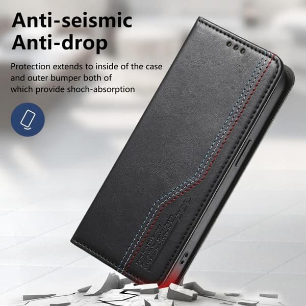 iPhone 18 Pro / iPhone 17 Pro Skal Läderfodral med Elastisk Handledsrem och Magnetisk Sugfunktion Svart