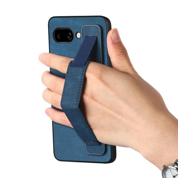 för Pixel 9a - Retro Läderarmbandsfodral Skal Blå