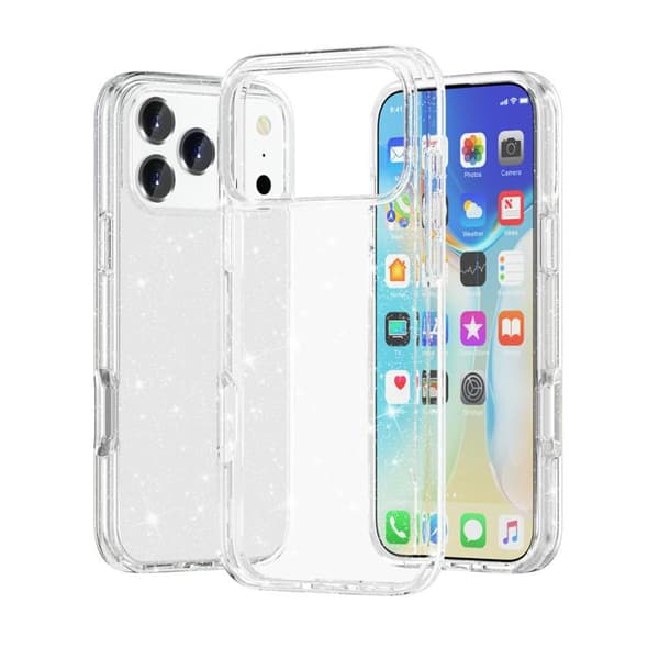 iPhone 18 Pro Max / iPhone 17 Pro Max Skal med Stötskydd och Glitterpulver Vit