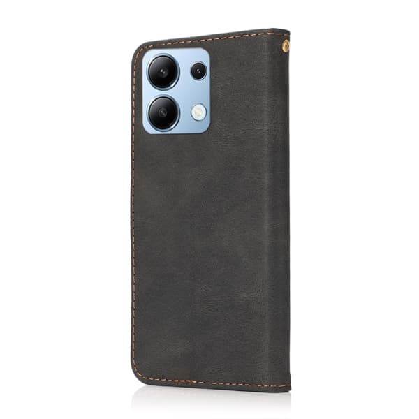 Redmi Note 14 4G - Dubbelfärgad Sömmad Läderfodral Svart brun
