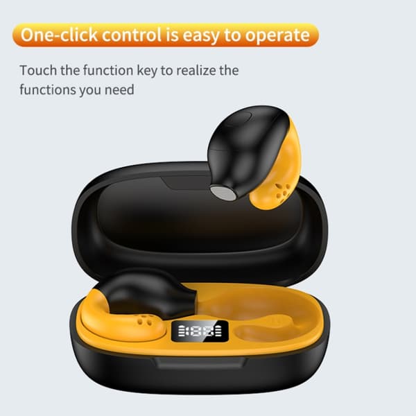 R18 LED Digital Display Trådlös Öronklämma Brusreducerande Bluetooth-headset Vit Gul