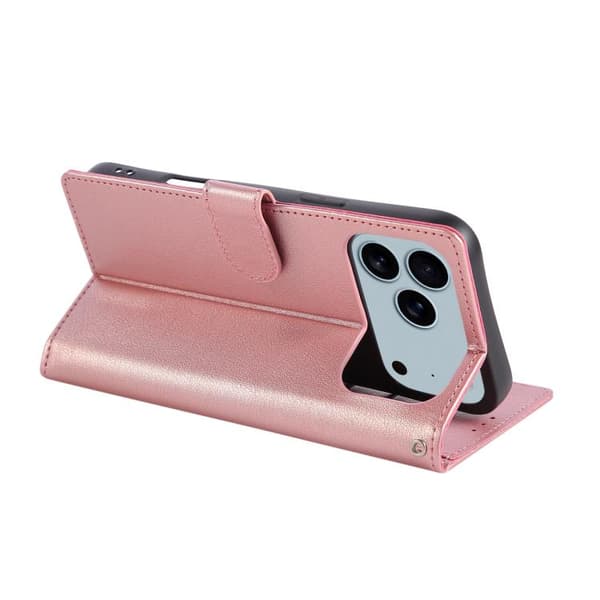 iPhone 18 Pro Max / iPhone 17 Pro Max Skal Läderfodral med 3 Kortfack och Multifunktion Roséguld