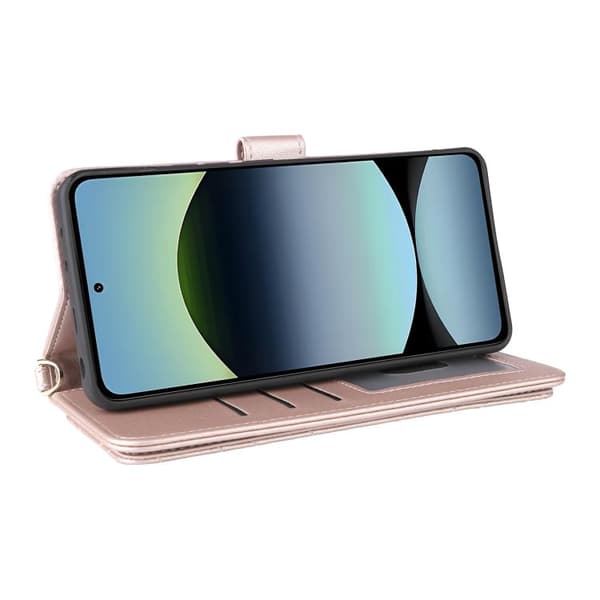 Redmi Note 14 4G - Multifunktionell läderfodral med 6 kortfack och handledsrem, Rosa