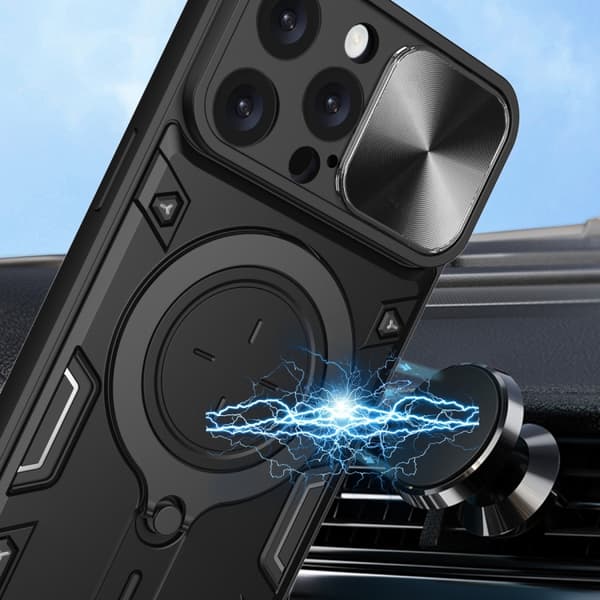 iPhone 16 Pro CD-textur Sliding Camshield Magnetisk Hållare Skal Rosa