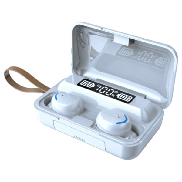 F9-5C LED-ljus + digital display brusreducerande Bluetooth-hörlurar med handrem Vit