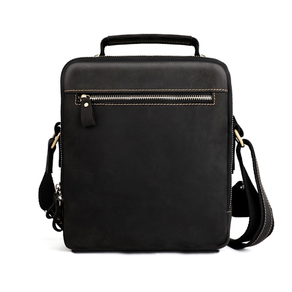 6050 Crazy Horse Textur Äkta Läder Crossbody Väska för Män Svart