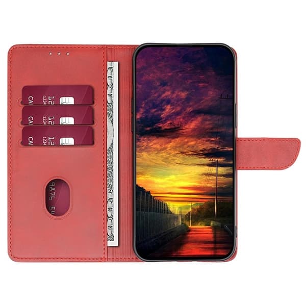 Redmi Note 14 Pro 5G - Läderfodral med Kalvtextur och Spänne Röd
