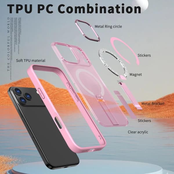 iPhone 18 Pro / iPhone 17 Pro Star Shine Series TPU + PC MagSafe Skal med Fällhållare Rosa