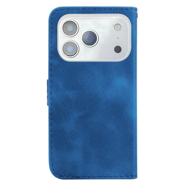iPhone 17 Pro Max Skal läderfodral med sju-formad präglad design Blå