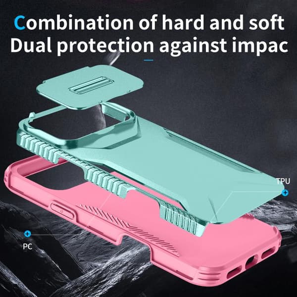 iPhone 18 Pro / iPhone 17 Pro Skal med Glidande Camshield Rosa + Grågrön