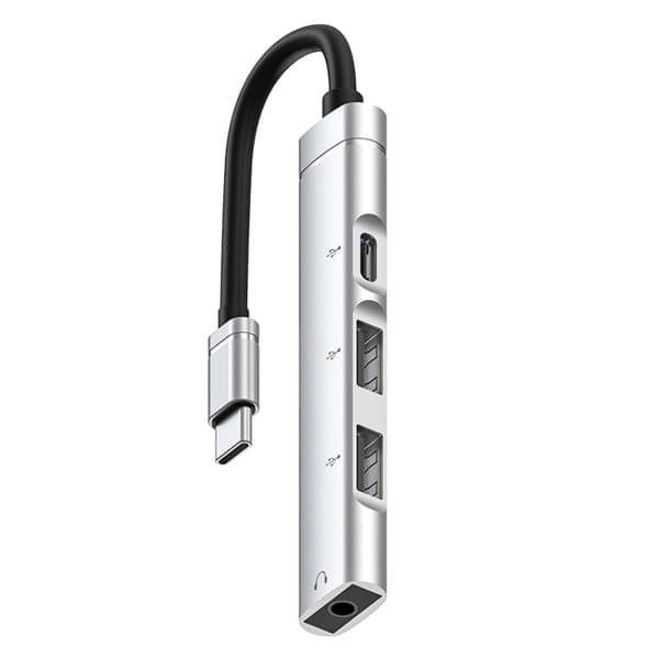 USB-C / Typ-C till 3,5 mm + 2 USB + Typ-C Hub Dockningsstation (Silver)