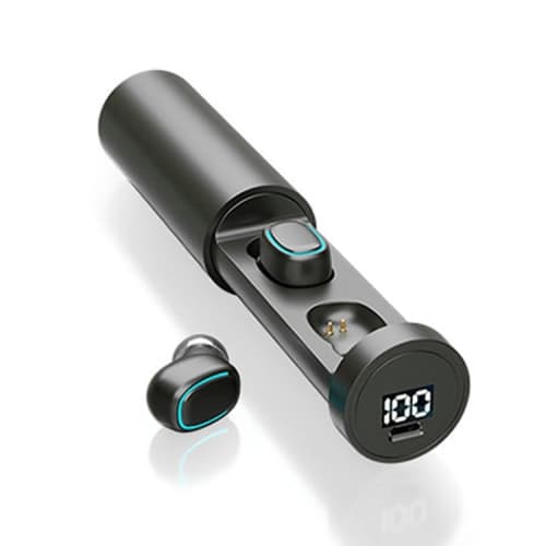 C1 Bluetooth 5.0 TWS Cirkulär Skorsten Touch Digital Display True Wireless Bluetooth Hörlurar med Laddningsbox Svart