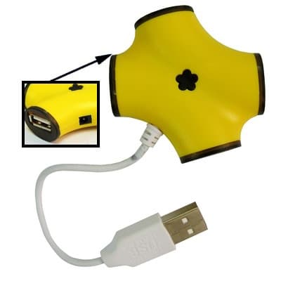 Multi 4-port USB 2.0 Hub (Gul) - Plug & Play, Överströmsskydd, Kompatibel med Windows och Mac