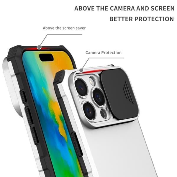 iPhone 16 Pro Max Stereoskopisk Hållare Glidande Camshield Skal Vit