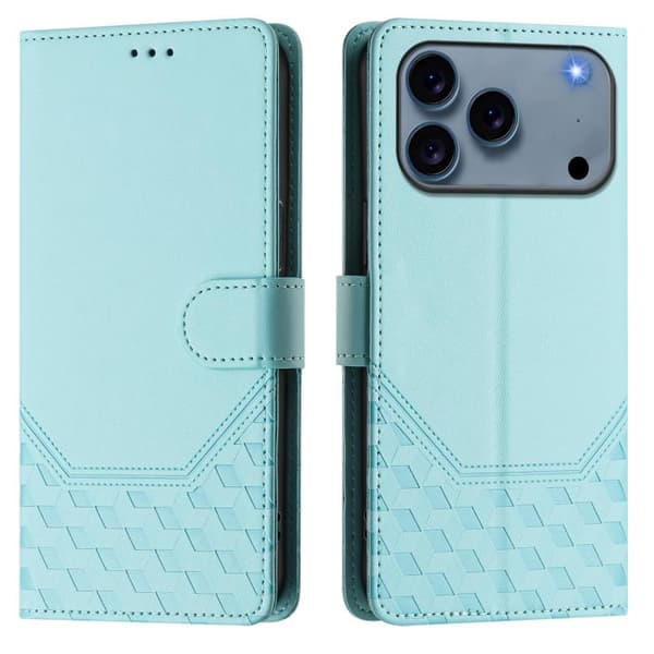 iPhone 18 Pro / iPhone 17 Pro Skal läderfodral med honungskombination och RFID-präglad design Mintgrön
