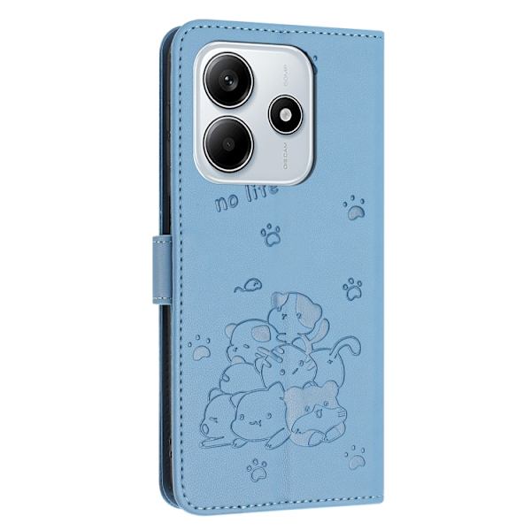 Redmi Note 14 5G - Prägad Katt Mobilskalsläder med Lanyard Blå