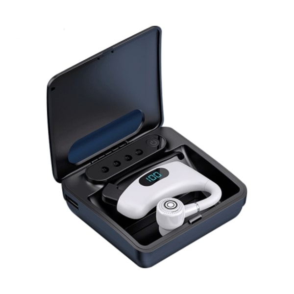 V12 Bluetooth 5.2 Business Hängande Öronstil Smart LED Digital Display Trådlös Bluetooth Hörlurar med Laddningsbox Vit