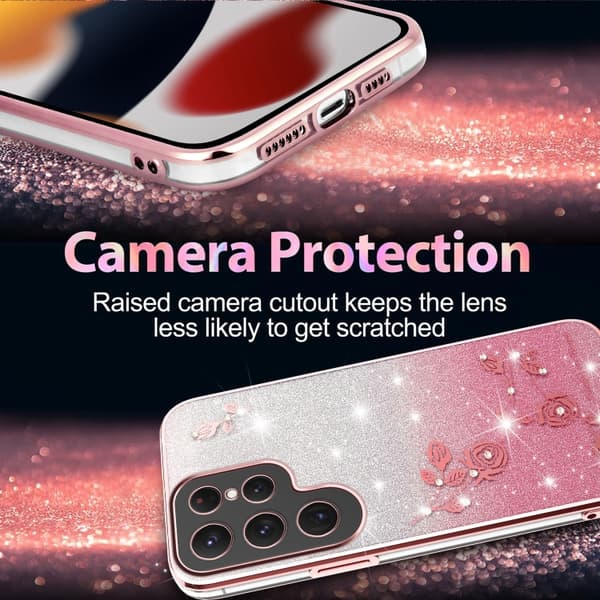 Samsung Galaxy S25 Ultra 5G Skal med Gradient Glittrande Blommor Rosa