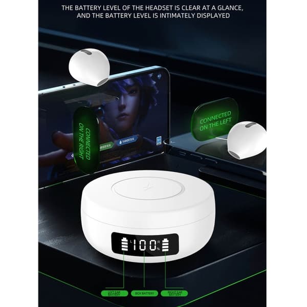 X6WS Mini brusreducerande digital display TWS trådlösa Bluetooth-hörlurar Vit