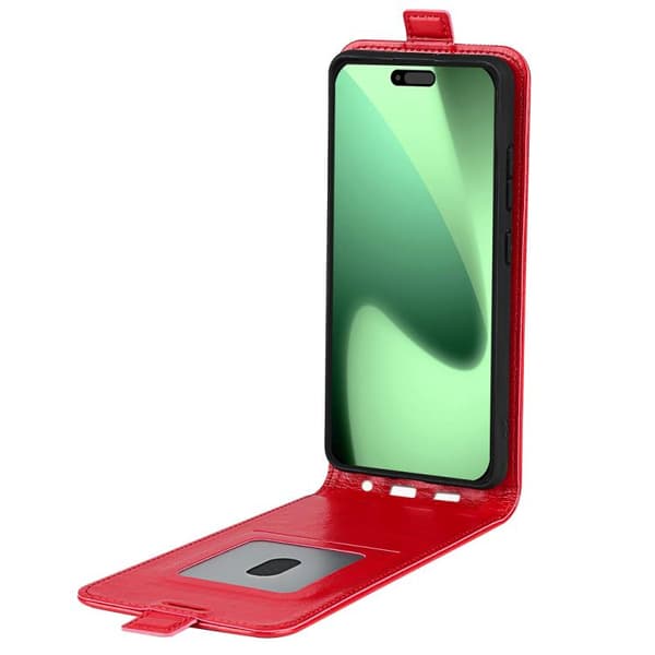 iPhone 18 Pro / iPhone 17 Pro Skal Läderfodral med Textur och Vertikal Flip Röd