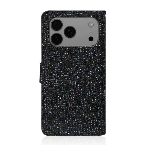 iPhone 18 Pro Max / iPhone 17 Pro Max Skal Läderfodral med Glitterpulver Svart