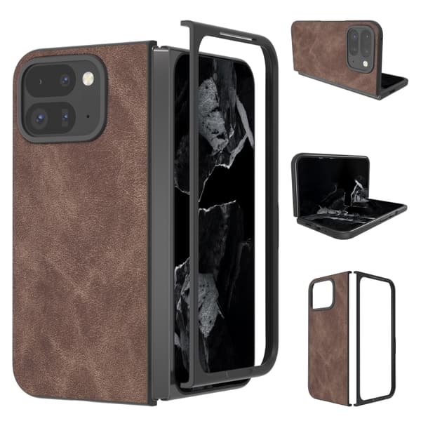 för Pixel 9 Pro Fold - Full Coverage Skal i Svart PU Läder Kaffe
