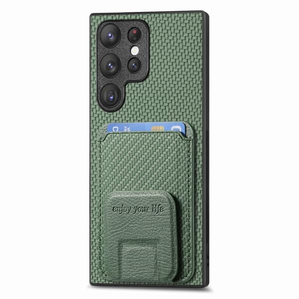 Samsung Galaxy S20 FE Skal i Kolfiber med Kortficka och Fällbart Ställ Grön