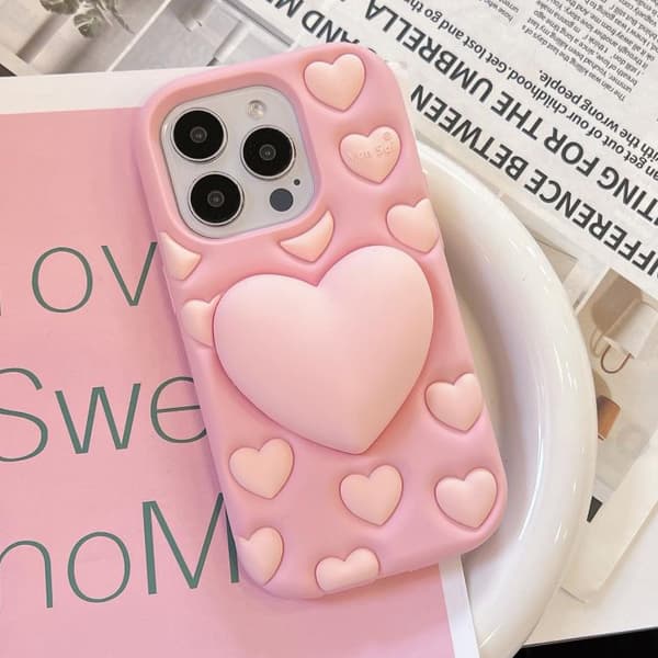 iPhone 16 Pro Max 3D Hjärta Hållare Silikon Skal