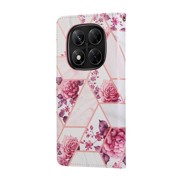 Redmi Note 14 Pro 5G - Marmor Bronserad Sömmad Läderfodral Roséguld