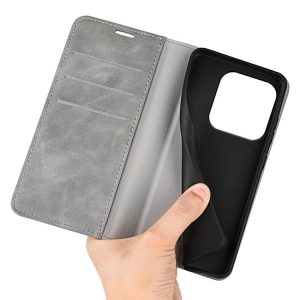 Redmi Note 14 4G - Retro-skin Magnetisk Läderfodral Grå
