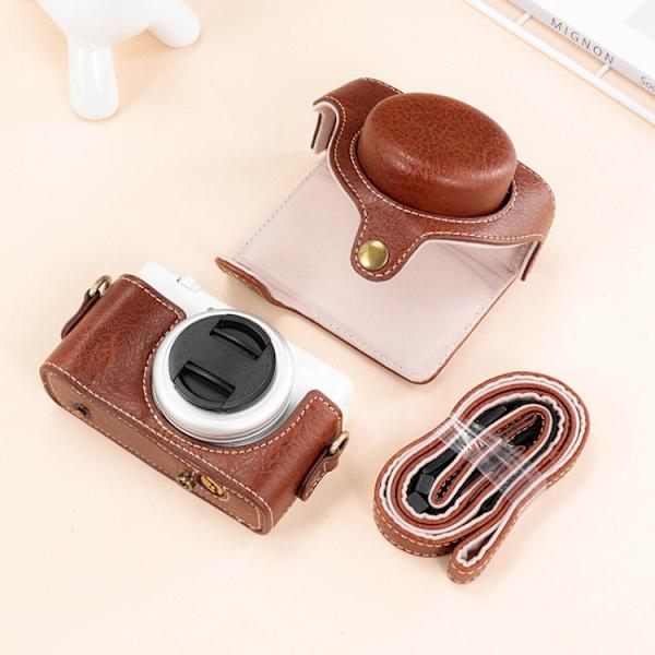 Sony ZV-1F / ZV1M2 Full Body Camera PU Läderfodral Väska med Rem Kaffe