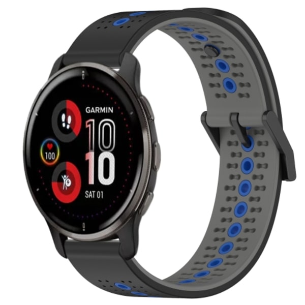 För Garmin Venu 2 Plus 20mm Tricolor Andningsbart watch Black-Grey-Blue