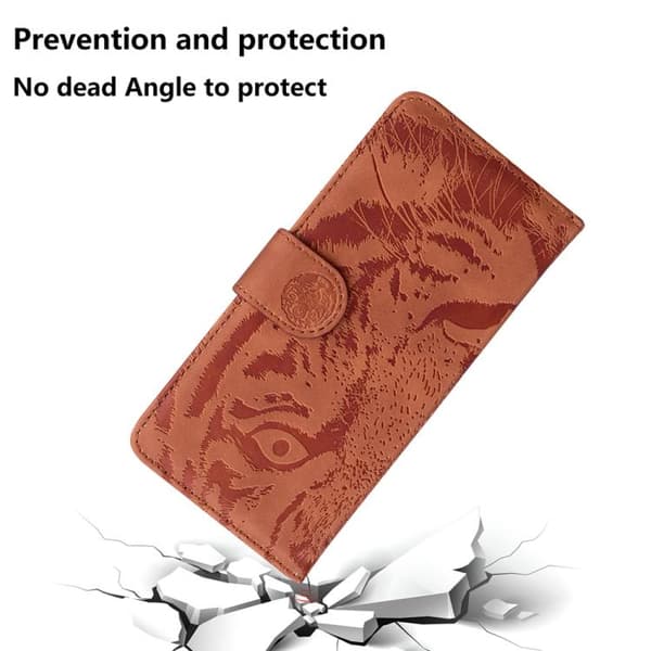 iPhone 18 Pro / iPhone 17 Pro Skal läderfodral med tigerprägling Brun