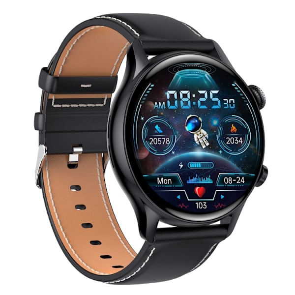 HK8Pro 1,36 tum AMOLED-skärm Smartwatch med läderrem Svart