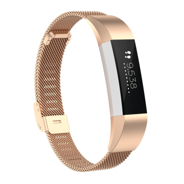 För Fitbit Alta / Alta HR / ACE Watch Button Mesh Metal Replacement Strap Watchband Rose Gold L