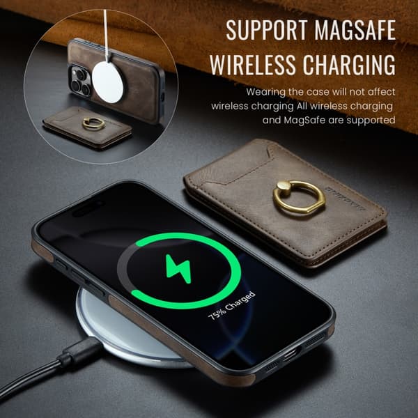 iPhone 16 Pro Max DG.MING K1 MagSafe Avtagbar Plånbok RFID Bakskal Kaffe