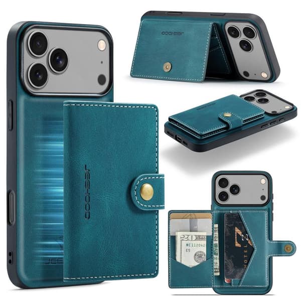 iPhone 17 Pro Max Skal JEEHOOD Retro Magnetisk Avtagbar Plånbok Blå