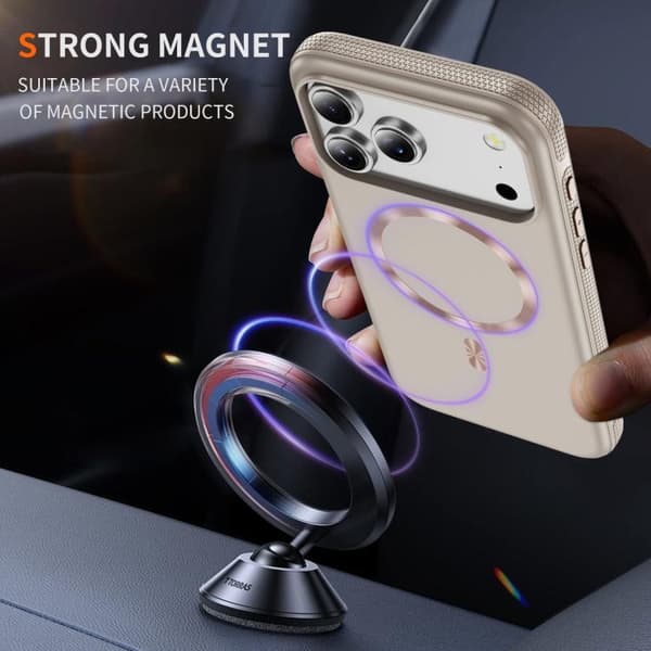 iPhone 17 Pro Skal med Imitation Original CD Textur Magsafe PC Hybrid TPU Beige Grå