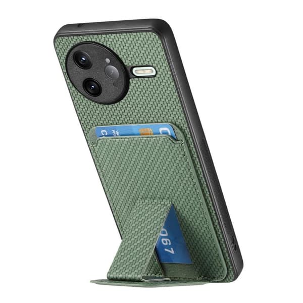 Redmi K80 / Poco F7 Pro - Kolfiber Kortfodral med Fällbart Ställ Grön