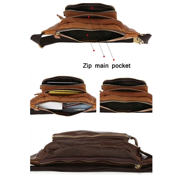 6364 Herr Casual Messenger Bröstväska Retro Läder Multifunktionell Midjeväska Brun