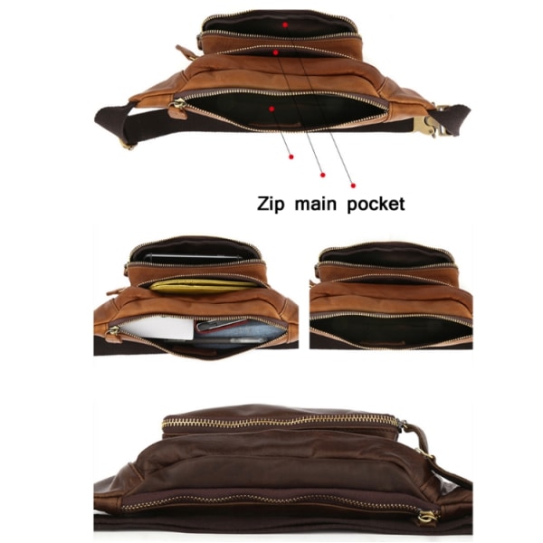 6364 Herr Casual Messenger Bröstväska Retro Läder Multifunktionell Midjeväska Kaffe