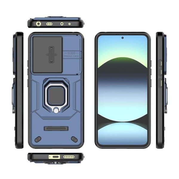 Redmi Note 14 4G - Global Sliding Camshield TPU + PC Stötsäker Mobilskal med Ställ Blå
