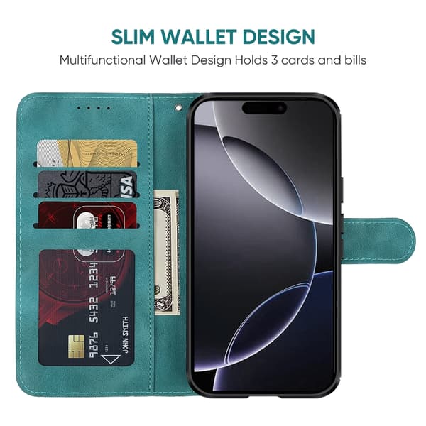 iPhone 16 Pro Max Skal Geometriska Linjer - Läder Fodral Grön